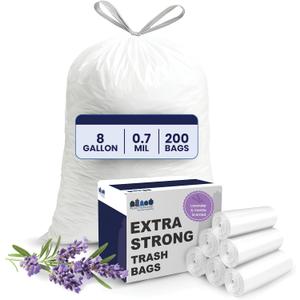 Plasticplace 8 Gallon Trash Bags  0.7 Mil  Lavender and Soft Vanilla Scented Garbage Can Liners  22" x 22" (200 Count), White
