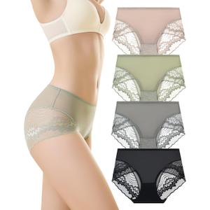Women's Underwear Hipster Panties Lace Underwear For Women 4-Pack Lace Hipster Panties (L)