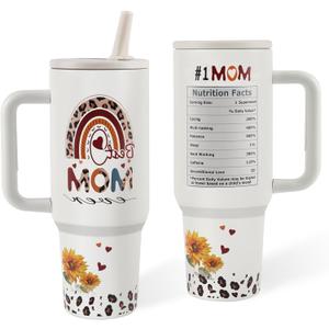 40 oz Tumbler with Handle and Straw Lid - Gifts for Mom from Daughter, Son - Birthday, Christmas Gifts for Women - 100% Leak Proof, Stainless Steel Insulated Keeps Drinks Cold or Hot