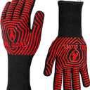 BBQ Gloves, BBQ Accessories 1472 Extreme Heat Resistant, Grilling Gloves Silicone Non-Slip Oven Mitts, Kitchen Gloves for BBQ, Grilling, Cooking, Baking-1 Pair 14inch (One Size Fits Most(Long Cuff), Black Red)