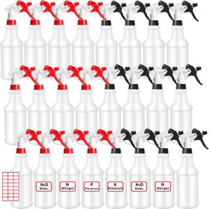 Gerrii 14 Pcs 24oz Plastic Spray Bottle Bulk, Empty Refillable Squirt Bottles for Cleaning Solution, Leak Proof Water Spray Bottle with Adjustable Nozzle and Sticker Commercial Supplies (Red & Black)