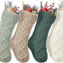 Coume 4 Pcs Sage Green Christmas Stockings 18" Large Knitted Christmas Stockings Knit Cable Boho Rustic Hanging Xmas Stockings for Fireplace Family Holiday Decor Decorations Ornament