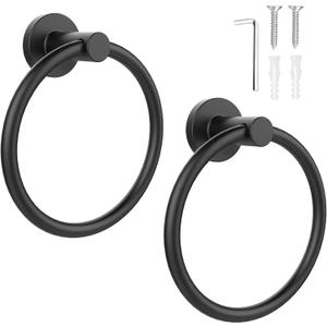 SetSail Towel Holder for Bathroom Wall Matte Black Towel Ring Stainless Steel Heavy Duty Hand Towel Hanger for Bath, Kitchen, 2 Pack