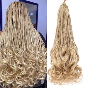 18 Inch Mix Blonde French Curl Crochet Braids 9 Packs Bohemian Goddess Box Braids Pre Looped Crochet Hair Synthetic Wave Bouncy Braiding Hair for Women (#27M613)
