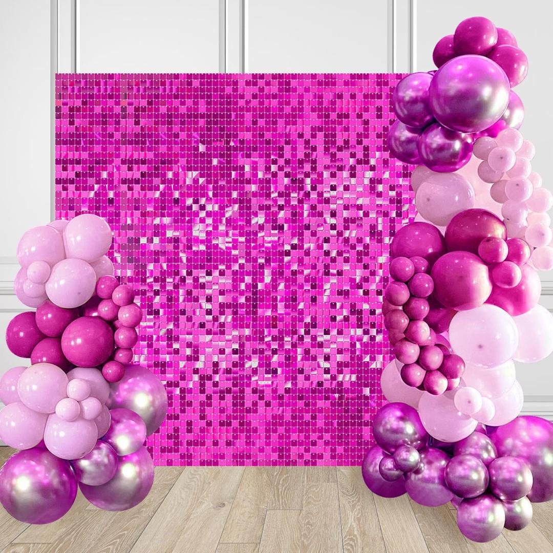 9FTx4FT Shimmer Wall Backdrop Panels Hot Pink Sequin Backdrop Sparkly Background Photo Backdrop for Bridal Shower Disco Party Birthday Anniversary Glitter Decorations