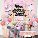 2 x Halloween 1st Birthday Decorations Girl - One Spooky Babe Backdrop, Cake Topper, High Chair Banner, Balloons, Halloween Retro Daisy Groovy Hippie Spooky One Birthday Party Decorations