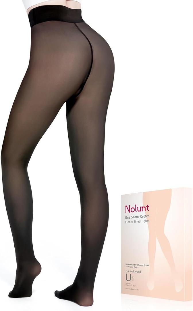 NOLUNT Fleece Lined Tights Sheer Women,Fake Translucent Warm Pantyhose Leggings Sheer Thermal Tights for Women in Winter (Medium Plus)