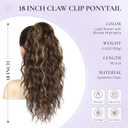 18 Inch Ponytail Extension - Wavy Pony Tails Hair Extensions, Claw Clip Ponytail Extension, Synthetic Hair Extensions Ponytail, Clip in Ponytail (Color: Medium Brown with Blonde Highlights)