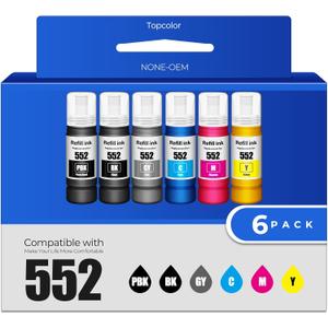 552 Ink Bottles 6 Pack ET-8550 ET-8500 Replacement for 552 Ink Refill Bottle Work for Photo ET 8550 ET8550 Photo ET 8500 ET8500 8550 8500 Printers (BK PB C M Y GY)