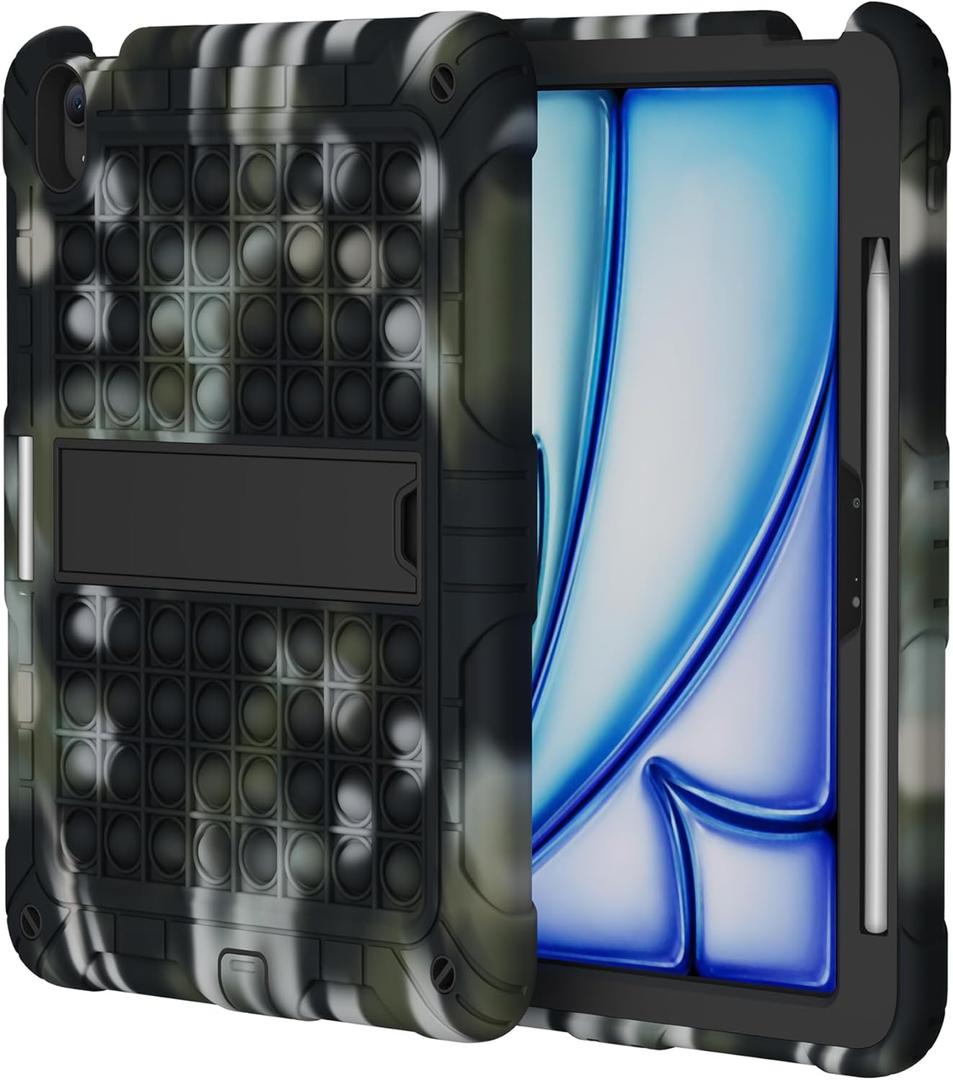 XZC for iPad Air 11 Inch Case 7th/6th Generation (M3/M2) 2025/2024, Heavy Duty Shockproof Protective Cover with Pencil Holder and Shoulder Strap (Camouflage)