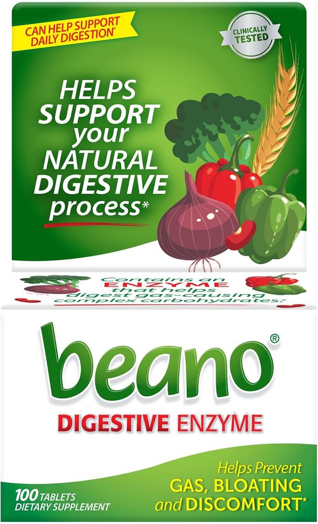 Beano Digestive Enzyme, Helps Prevent Gas & Bloating, 100 Tablets
Food Enzyme Dietary Supplement, Preventive Gas Relief for Adults, When Eating Hard-To-Digest Foods