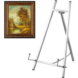 Leinuosen Metal Easel Stand 16.5" H x 8.7" W x 4.3" D Table Top Easel Stand for Display Tripod Art Picture Mirror Modern Plate Holder for Display Book Photo Wedding Sign(Silver)