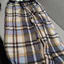 SOLY HUX Women's Plaid Checkered Pants Flannel Pajama Pants Lounge Wide Leg Baggy Sweatpants with Pockets Teal Blue Plaid Large