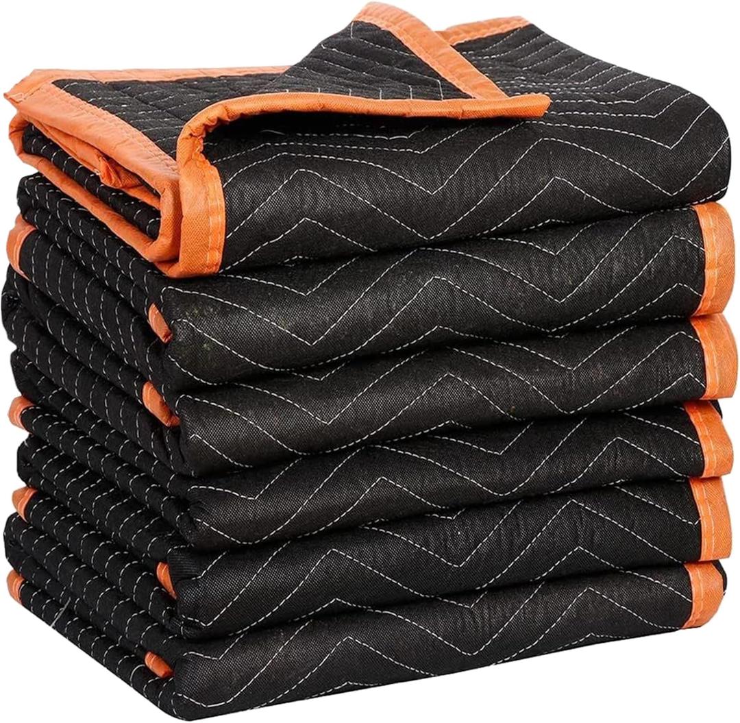 Simpli-Magic 79522 Heavy Duty Padded Moving Blankets, Orange/Black, 72 x 80, 6 Pack
