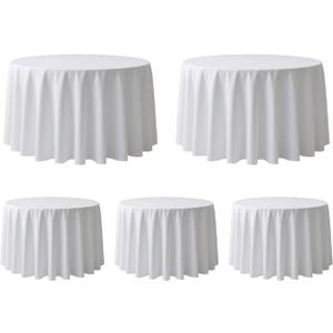 Surmente 120 inch Round Tablecloths -5 Pack White Round Table Cloths, Polyester Fabric Table Covers for Weddings, Banquets, or Restaurants