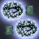White Christmas Lights Outdoor Battery Operated String Lights Total 100LED 33Ft with Timer 8 Modes 16.4Ft*2 Waterproof Outdoor Indoor for Christmas Decor, Cold White, 2-Pack