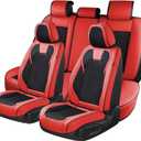Coverado Seat Covers Full Set, 5 Seats Car Seat Cover Winter, Front and Back Seat Covers for Cars, Breathable Faux Leather Car Seat Cushion, Car Seat Protector Universal Fit for Most Cars Vans, Red (FullSet)