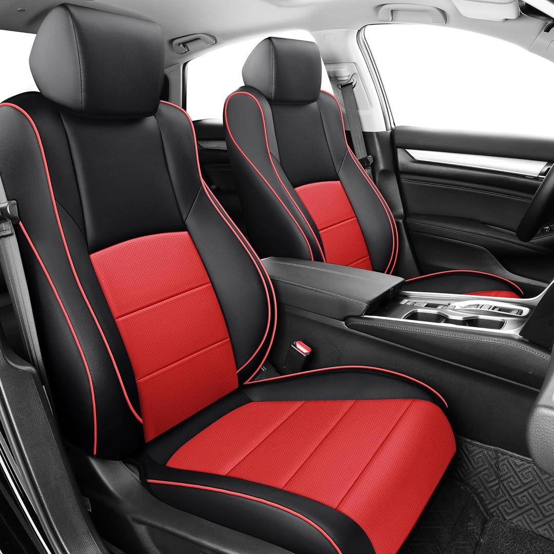 GXT Custom Fit Car Seat Cover for Select 2018 2019 2020 2021 2022 Honda Accord EX-L, Touring, Sport, EX, Hybrid - Full Set with Water-Resistant Breathable Microfiber Leather (Black and Red)