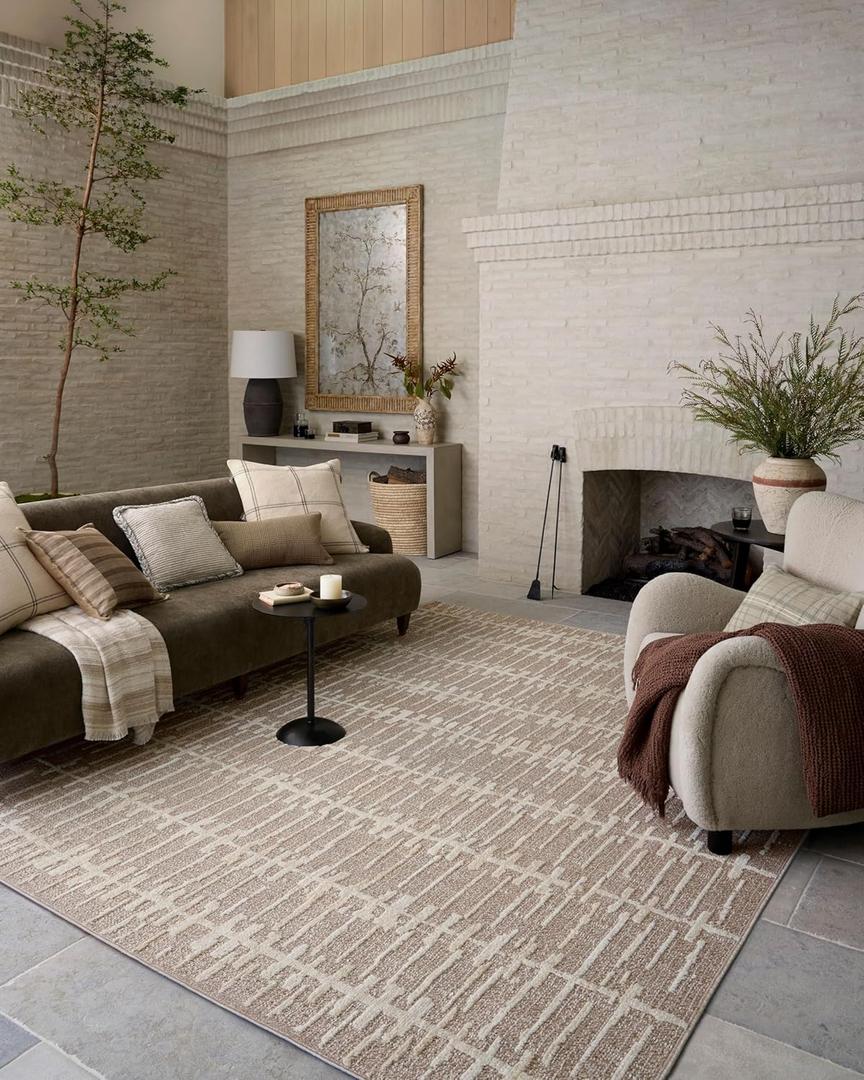 Loloi Amber Lewis Bexley Collection BEX-02 Taupe/Natural 11'-6" x 15' Area Rug Neutral, Textured, Living, Bedroom, Dining, Carpet