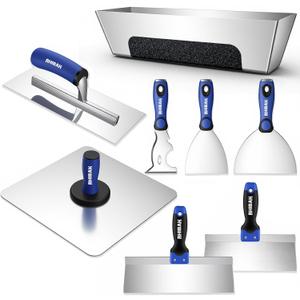 Drywall Hand Tools Kit, Drywall Knife Set with Putty Knives, Taping Knives, Aluminum Hawk, Mud Pan, Flat Finishing Trowel, Multi-Fuctional Paniter Scraper
