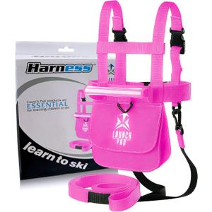 Launch Pad Toddler Ski Harness with Leash - Ski Harness for Kid w/ 7' Elasticized Leash, Easy Lift Handle & Built-in Backpack (Pink)
