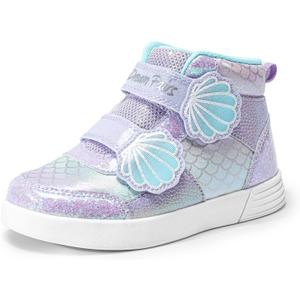 DREAM PAIRS Girls Shoes Toddler Sneakers Kids High Top Shoes with Hook and Loop Storybook Casual Walking Shoes (1 Little Kid, Purple/Rainbow)