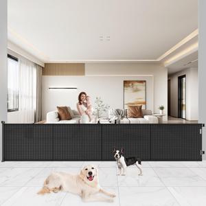 Pawtners Retractable Baby Gates Extra Wide, 41" Tall Extends up to 200" Wide, Dog Gate Indoor for Stairs, Pet Gate with Support Rods for Doorways Hallways Garage Indoor & Outdoor-Black