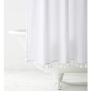 Shower Curtain, 70x80 Inch Long Boho Tassel Linen Fabric Thick Shower Curtain Set with Plastic Hooks, Large Modern Farmhouse Country Decorative Cloth Shower Curtain for Bathroom, White