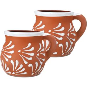 Baderke 2 Pack Mexican Pottery Mugs Mexican Coffee Mugs Clay Cups for Women Men Birthday Graduation Wedding Holiday Parties Gifts, White Terracotta Design, 12 oz