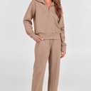 PRETTYGARDEN Women's 2 Piece Outfits Casual Lapel Half Zip Sweatshirts And Wide Leg Pants Tracksuit Sets (XL)