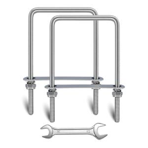 2 Sets Square U Bolts 4 inch Wide, Sunxer Tool Stainless Steel U Clamp with Nyloc Nuts Washers and Plates for Pipe Beam Trailer (M10 x 100mm x 180mm)