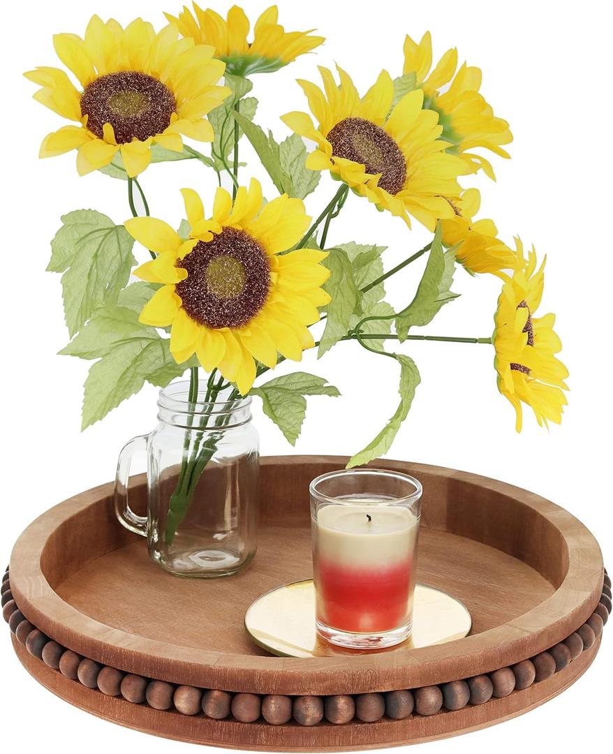 Rustic Wood Centerpiece - 16in Large Decorative Round Wooden Tray for Decor or Serving