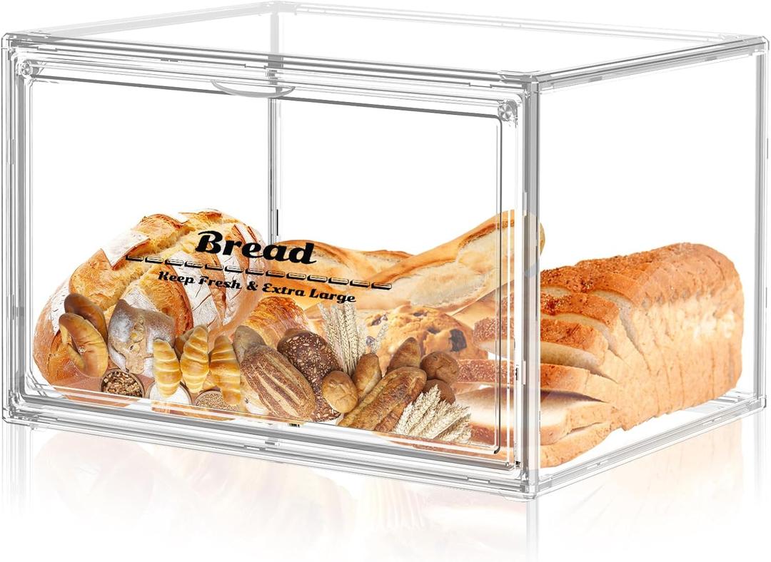Large Bread Box for Countertop, Stackable Clear Bread Storage Box Holder for Kitchen, Bakery Storage Bread Container Bread Keeper for Homemade Bread Bagel Muffins Rolls
