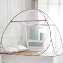 Pop Up Bed Net Tent for Bedroom with Net Bottom, Portable Double Door Travel Folding Design Bed Canopy, Foldable (Khaki-79 x71x59 inch)