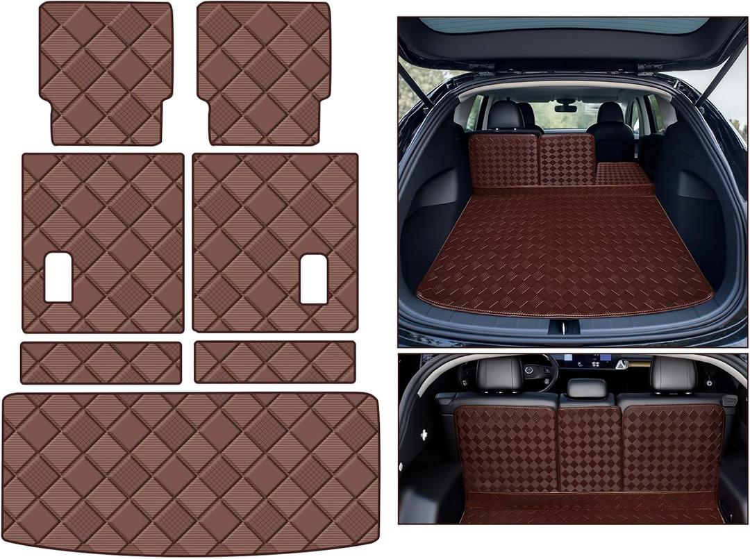 Cargo Mat Compatible with Acura MDX 2022-2024, 2025 Trunk Mat + 2ND&3RD Row Rear Backrest Mat AccessoriesAll Weather Premium Leather Car Trunk Liner Cover Protector