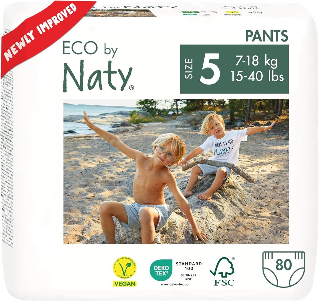 Eco by Naty Pull Ups - Hypoallergenic and Chemical-Free Training Pants, Highly Absorbent and Eco Friendly Pull Ups for Boys and Girls - Size (5) 3T-4T (26-40 lbs)  80 Count