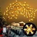 7.5 FT Willow Vine Light Christmas Room Decor 144 LEDs Artificial Plants Tree Branches Indoor Decorative with 8 Light Modes and 72 Snowflake LEDs for Wall Bedroom Living Room Home