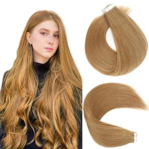 Lovrio Remy Human Hair Tape in Extensions Strawberry Blonde #27 Tape Invisible Soft Hair 50 Gram 18 Inch 20 Pieces