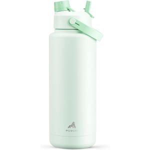 POWCAN 40 oz Insulated Water Bottle with 2-in-1 Straw and Spout Lid, Keep Cold 24H, Leak-Proof, BPA-Free, Double Wall Stainless Steel Water Bottle for Sports, Gym, Travel, and School (Mint)