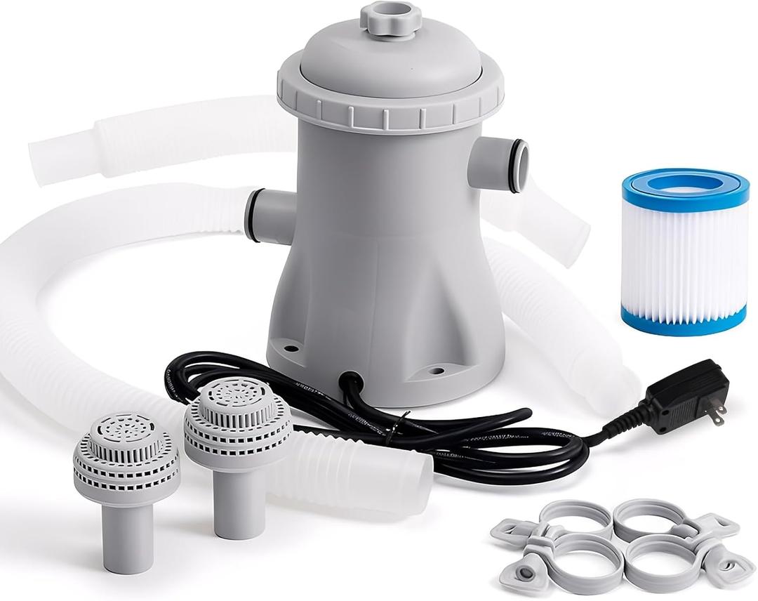 Electric Pool Filter Pump, 330 Gallon Cartridge Filter System with Hoses and Adapters,Filter Pump for Above Ground Pool (US Plug 110V)