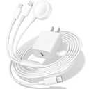 Travel Essentials for Apple Watch Charger, 60W 3in1 iPhone/Lightning/iWatch Magnetic Fast Charging Multi Cable 6FT wtih 20W Charger Block for iWatch Ultra/SE/11/10/9/8/7/6/5/4/3, iPhone 17/16/15/14/13