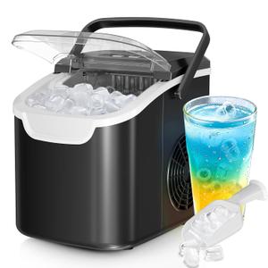 Countertop Ice Maker Machine  8 Bullet Ice in 6 Mins, 26lbs/24Hrs Output  Self-Cleaning Portable Design with Selectable Ice Size & Touch Display for Home/Office/Bar (Pure Black)
