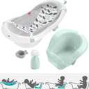 Fisher-Price Baby to Toddler Bath 4-in-1 Sling n Seat Tub with Removable Infant Support and 2 Toys, Climbing Leaves