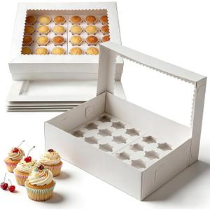 6 Pack Cupcake Boxes with Window White Bakery Boxes Holds 24 Mini Cupcakes Bakery Carrier-Boxes with Windows and Inserts for Cake,Cookies,Donuts,Muffins Birthday Holiday Party Bakery(14.96x11x4 Inch)