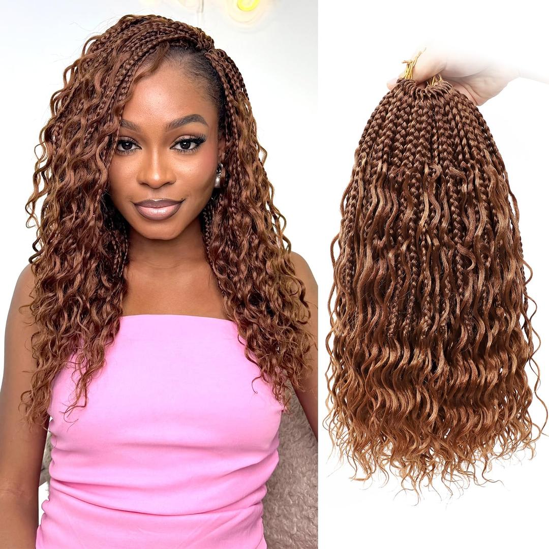 Eacia Goddess Box Braids Crochet Hair 14 Inch 7 Packs Boho Box Braids With Curly Ends Pre Looped Bohomian Crochet Hair Extensions for Women(14 Inch, 30#)
