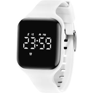 Kids Watches for Girls Boys Digital Sport Watch with Step Counter Pedometer Vibration Alarm Clock, No App Waterproof Fitness Tracker Kids Watch Boys Girls Teens Students Ages 5-16 (004-E-White)