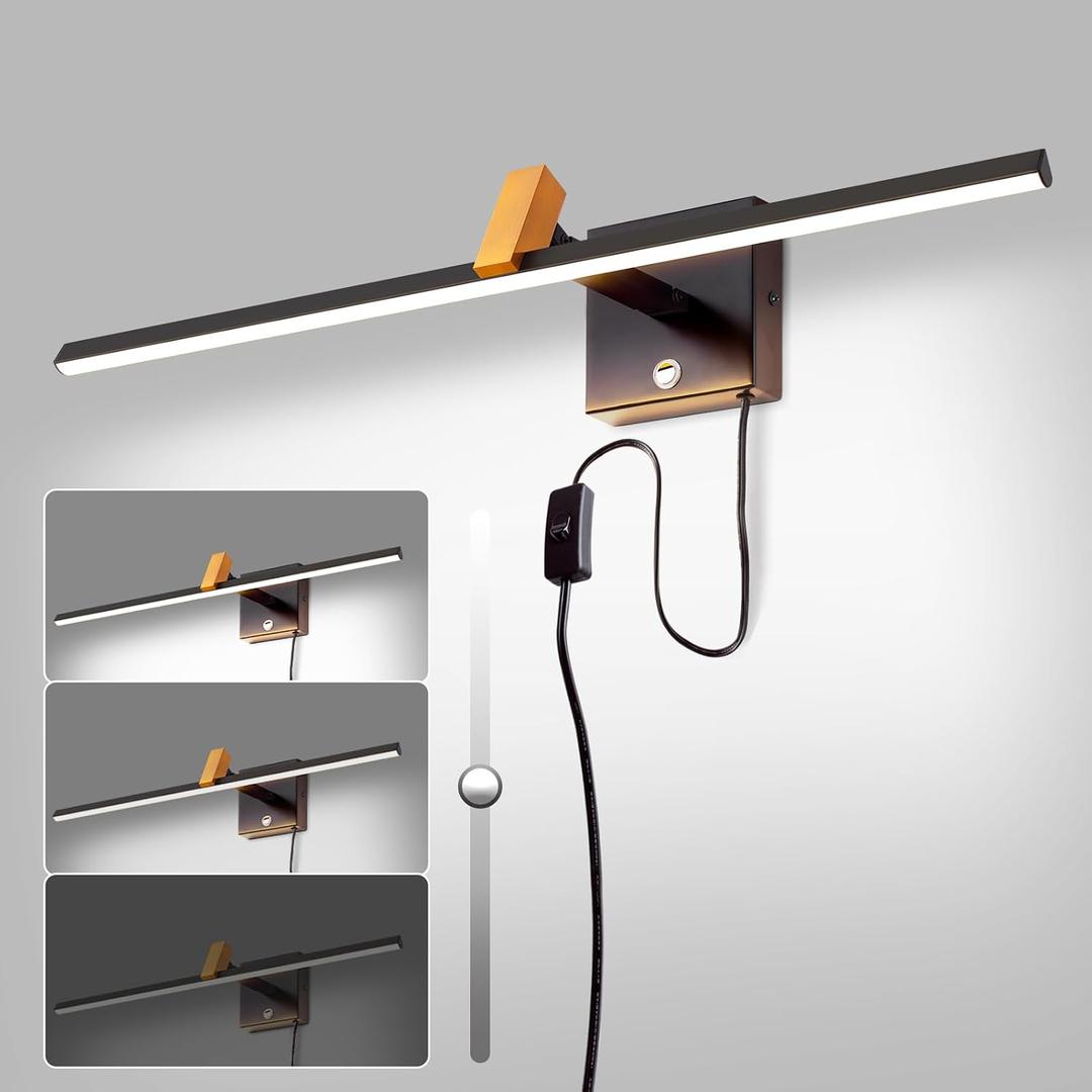 24" Plug in Bathroom Vanity Light Picture Light Vanity Lights Bar | Matte Black,LED,3CCT,Touch Dimming,Rotatable,Over Sinks,Hardwired,for Bedroom,Mirror,Cabinet/Gallery/Display/Poster