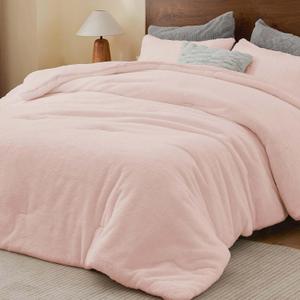 BEDELITE Faux Fur Fleece King Comforter Set - Fluffy & Warm Pink Comforter, King Size, Ultra Soft and Cozy Winter Bedding Set, Fuzzy Thick Bed Set, 1 Comforter and 2 Pillowcases