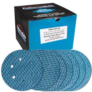 ProductionShop Premium 6" Rhombus Diamond Shape Blue Sanding Discs, 6-Hole, 70 Disc Variety Pack, Grits 60, 80, 120, 150, 180, 220, 320, 400 - Hook & Loop Sandpaper, Random Orbital Sanders, Metal Wood