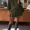 Yanekop Womens 2 Piece Sweater Skirt Set Loose Matching Lounge Sets Comfy Pajamas Set Long Sleeve Top and Skirt Sets (Green, XS)